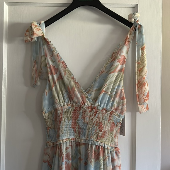 Petal & Pup Pink and Blue Ruffled Tiered Maxi Dress - Picture 2 of 6